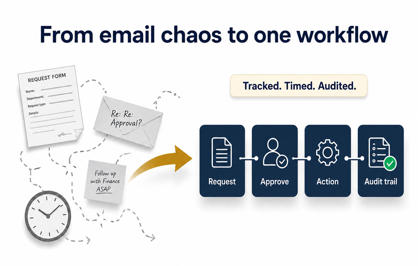Business process automation software turning a manual approval chain into one tracked, audited workflow for a UK business