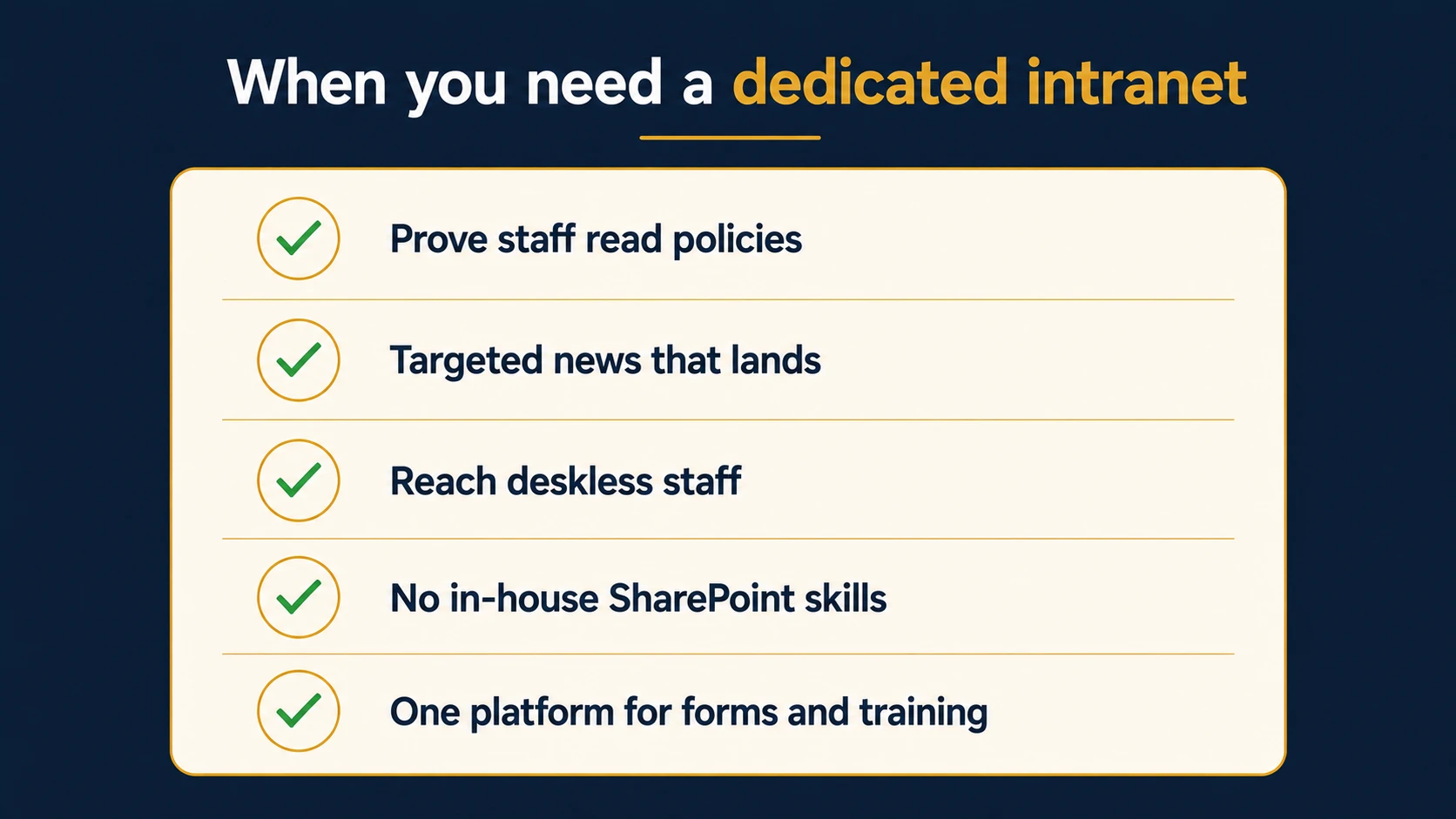 A checklist of five triggers that mean a UK SME should add a dedicated intranet, including policy compliance and reaching deskless staff.