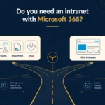 A UK SME decision fork: the Microsoft 365 bundle on one side, a dedicated intranet on the other